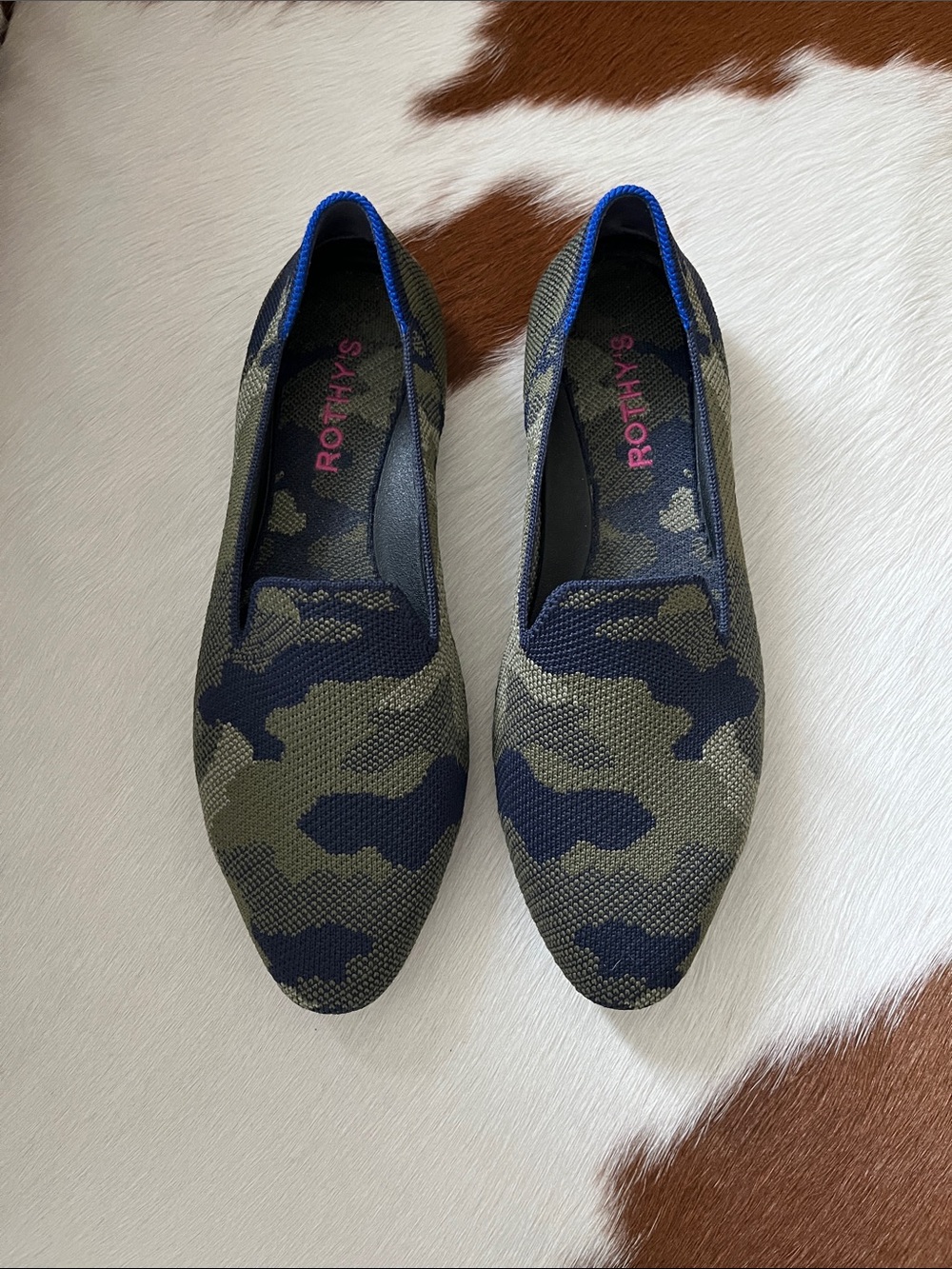 Rothy's Camo Slip-On Loafers in greens & blues